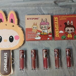 SYIPING 9-Color Eyeshadow Palettes  and Lip Gloss Set Labubu Mirror